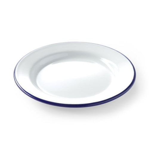 HENDI Emaille Teller flach Ø 200 mm – weiss mit blauem Rand