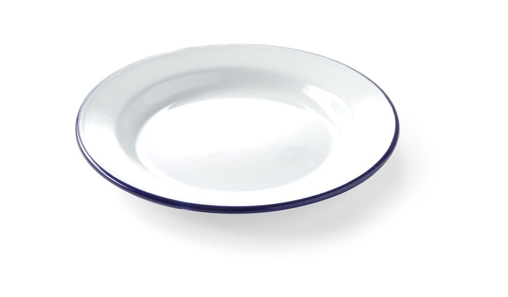 HENDI Emaille Teller flach Ø 240 mm – weiss mit blauem Rand