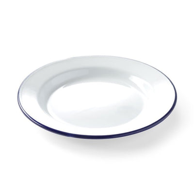 HENDI Enamel Plate Flat Ø 240 mm – white with blue rim