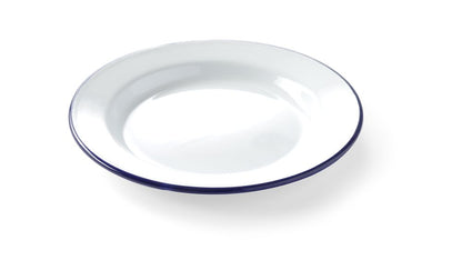 HENDI Emaille Teller flach Ø 240 mm – weiss mit blauem Rand
