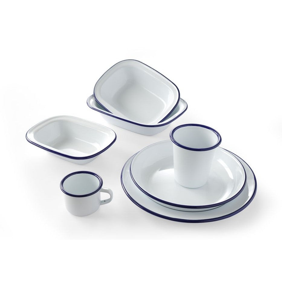 HENDI Emaille Teller tief Ø 220 mm – weiss mit blauem Rand