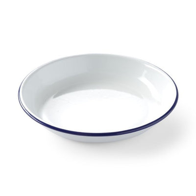 HENDI Enamel Deep Plate Ø 220 mm – white with blue rim
