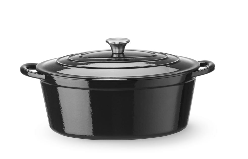 HENDI Gusseisentopf emailliert 6,88 l – oval, schwarz