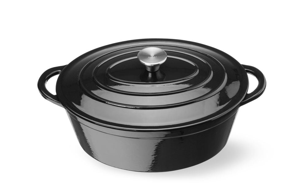HENDI Gusseisentopf emailliert 6,88 l – oval, schwarz