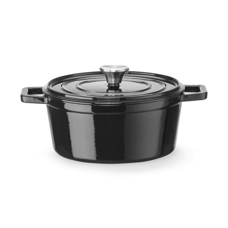 HENDI Gusseisentopf emailliert 3,7 l – rund, schwarz
