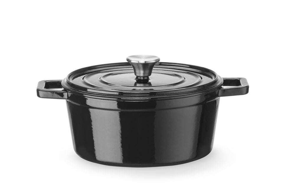 HENDI Gusseisentopf emailliert 3,7 l – rund, schwarz