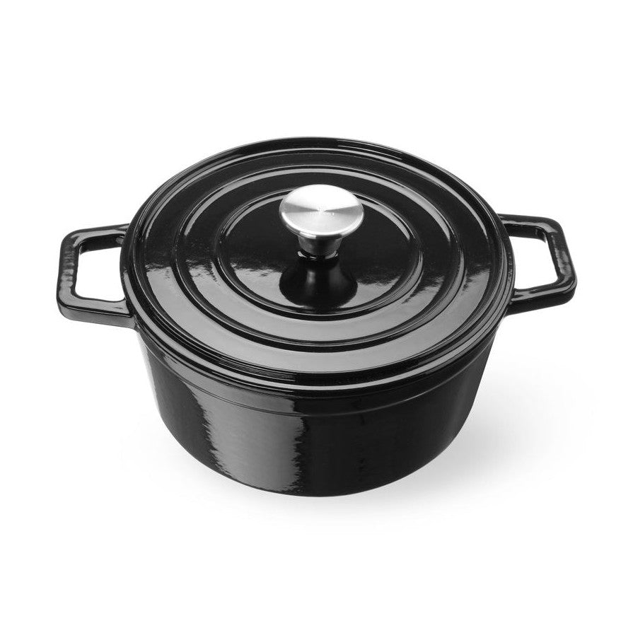 HENDI Gusseisentopf emailliert 3,7 l – rund, schwarz