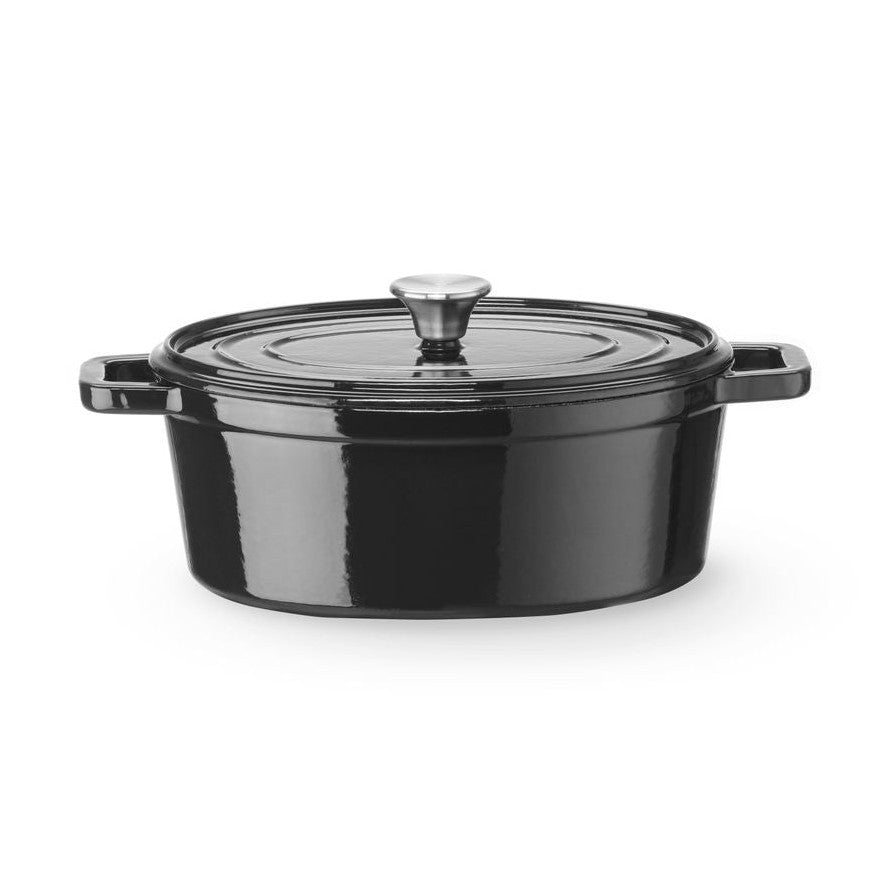 HENDI Gusseisentopf emailliert 4,4 l – oval, schwarz
