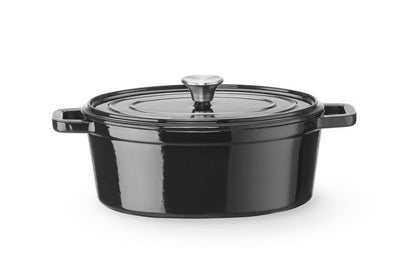 HENDI Gusseisentopf emailliert 4,4 l – oval, schwarz