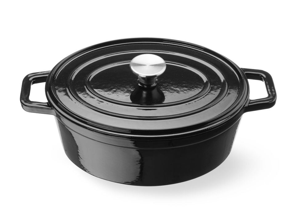 HENDI Gusseisentopf emailliert 4,4 l – oval, schwarz