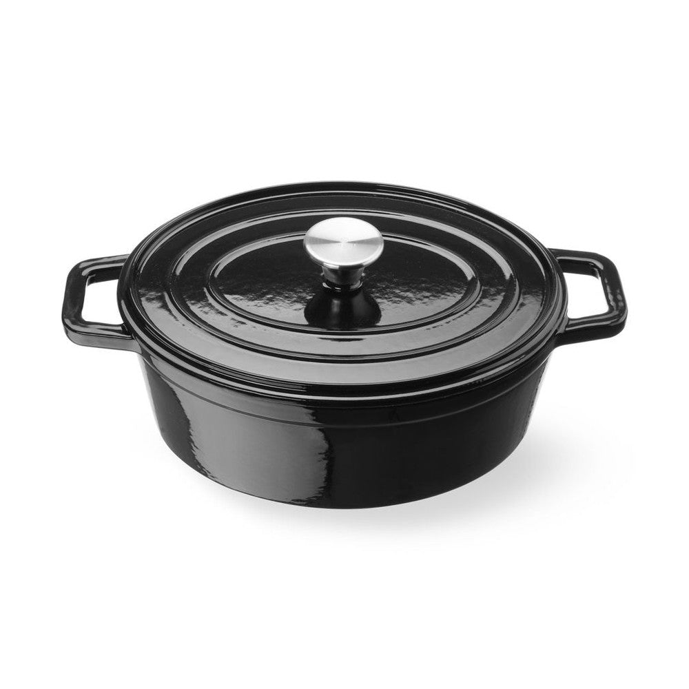 HENDI Gusseisentopf emailliert 4,4 l – oval, schwarz