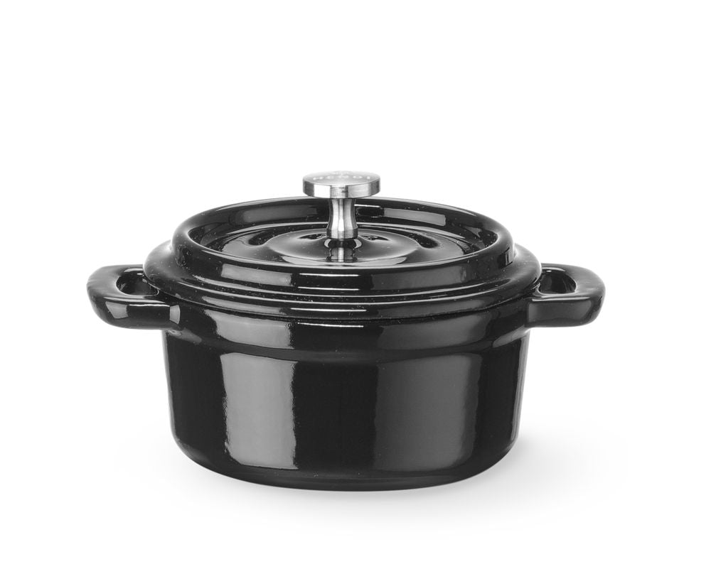 HENDI Gusseisentopf emailliert 0,27 l – rund, schwarz