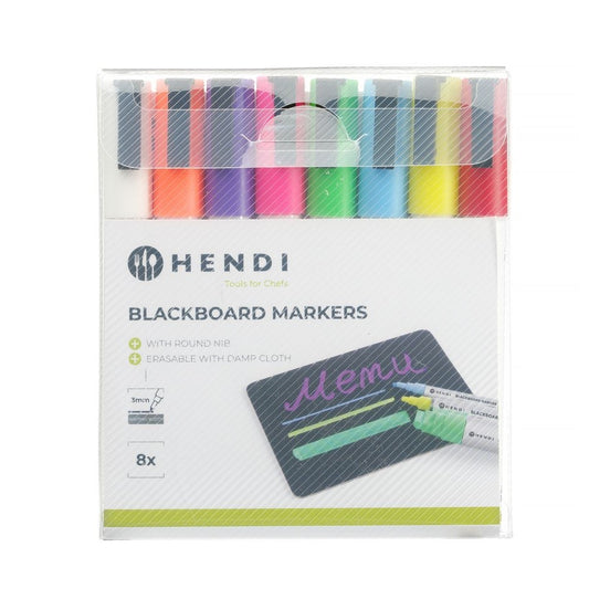 Kreidemarker 3 mm, HENDI, Marker 1x weiß, 1x rot, 1x blau, 1x grün, 1x gelb, 1x violett, 1x orange und 1x pink HENDI