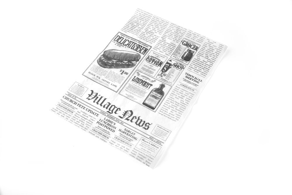 HENDI Einschlagpapier fettdicht Zeitungsdruck – 250 × 350 mm, 500 Stk. HENDI
