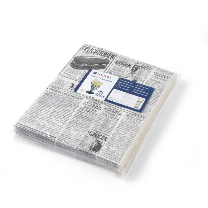 HENDI Einschlagpapier fettdicht Zeitungsdruck – 200 × 250 mm, 500 Stk.
