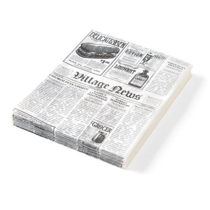 HENDI Einschlagpapier fettdicht Zeitungsdruck – 200 × 250 mm, 500 Stk.