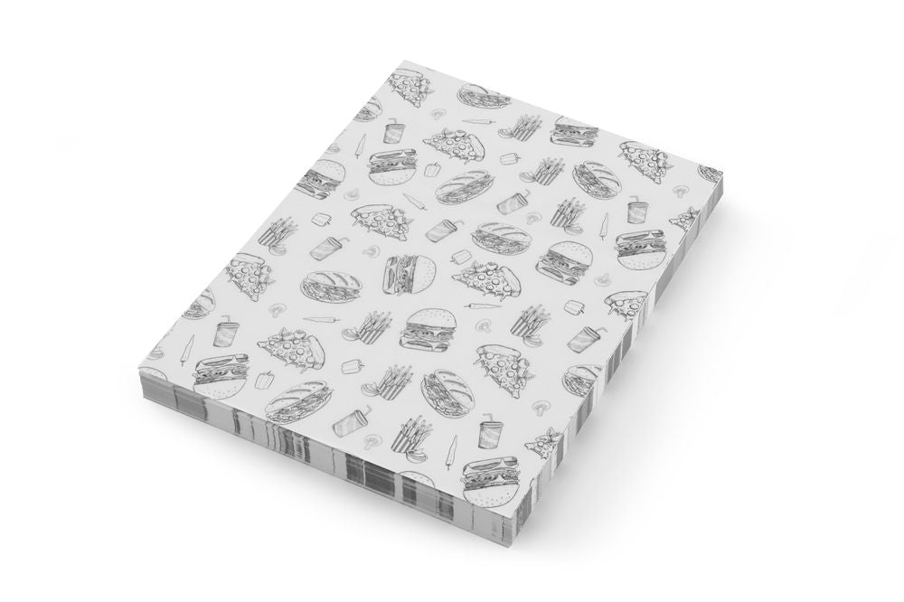 HENDI Einschlagpapier fettdicht 200 × 250 mm – Fastfood-Muster