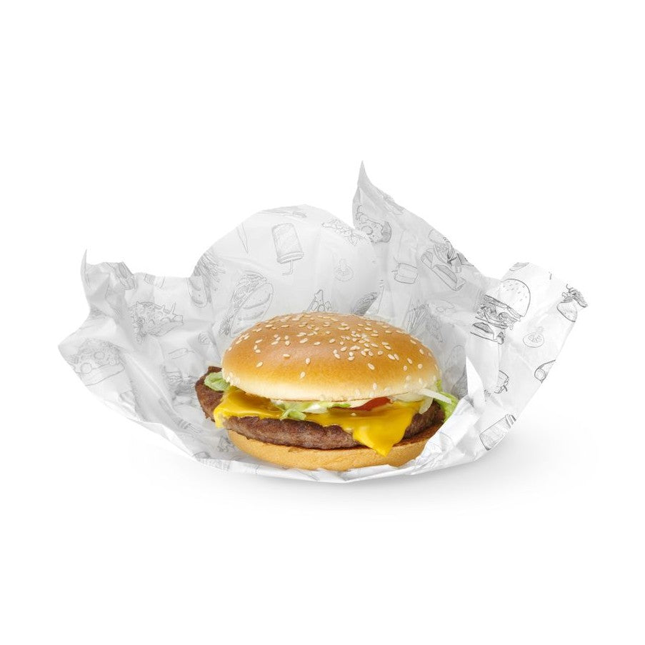 HENDI Einschlagpapier fettdicht 250 × 350 mm – Fastfood-Muster