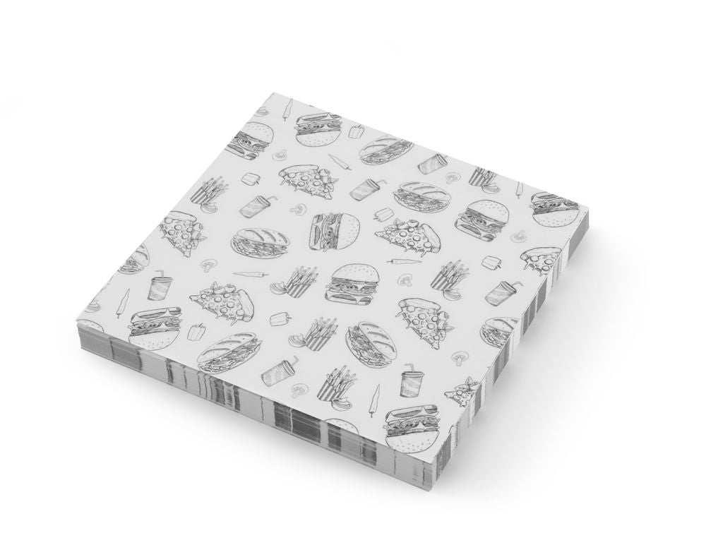 HENDI Einschlagpapier fettdicht 305 × 305 mm – Fastfood-Muster