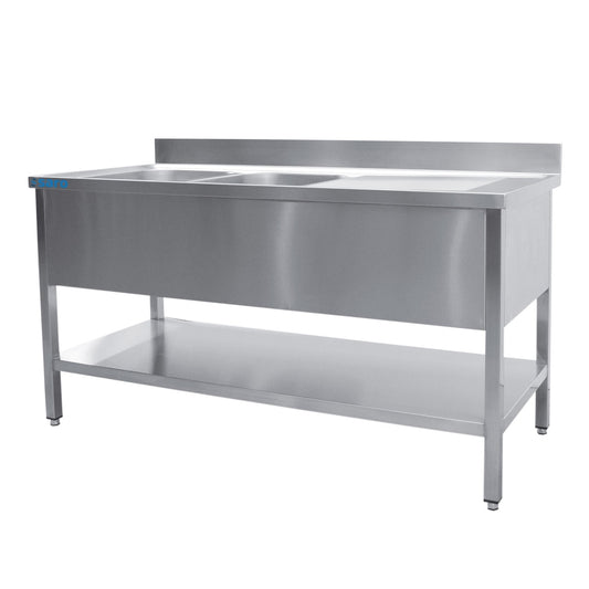 SARO Spültisch 2 Becken, links - B 2000 x T 700 mm SARO
