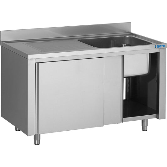 SARO Spülschrank mit Schiebetüren 1400mm, 1 Becken rechts SARO