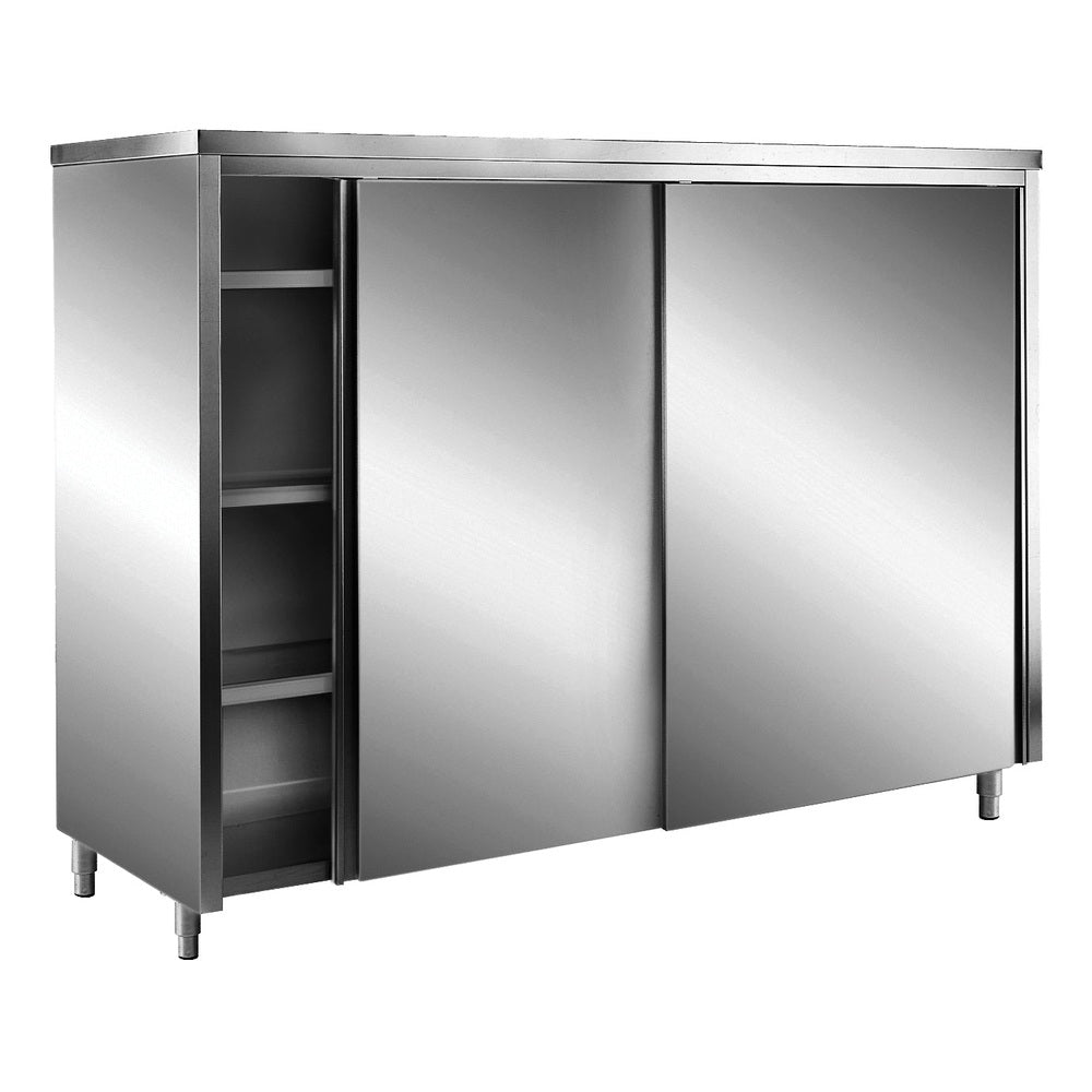 SARO Edelstahl-Lagerschrank mit Schiebetüren AISI 430, Flachdach, 2000x600 mm SARO