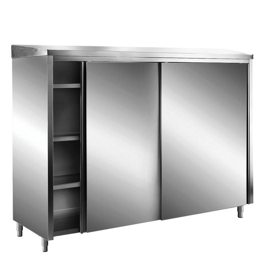 SARO Edelstahl-Lagerschrank mit Schiebetüren AISI 430, Schrägdach, 2000x700 mm SARO