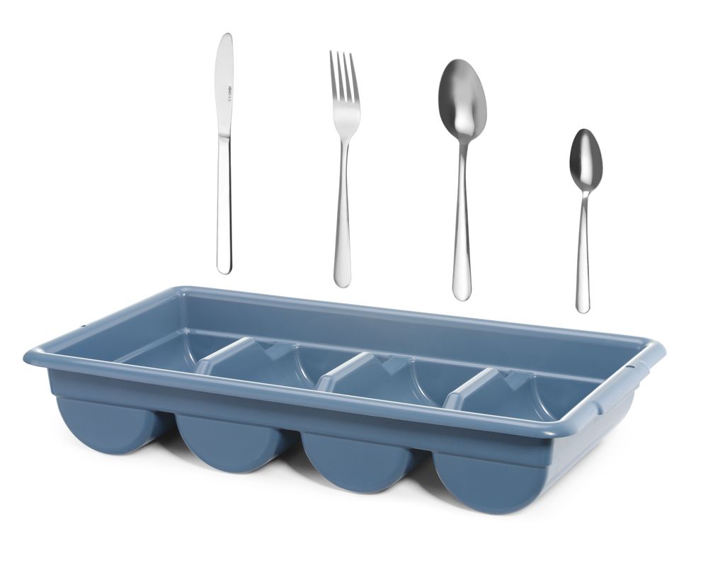 HENDI Besteck-Set mit Tablett – 200-teilig, Tablett blau