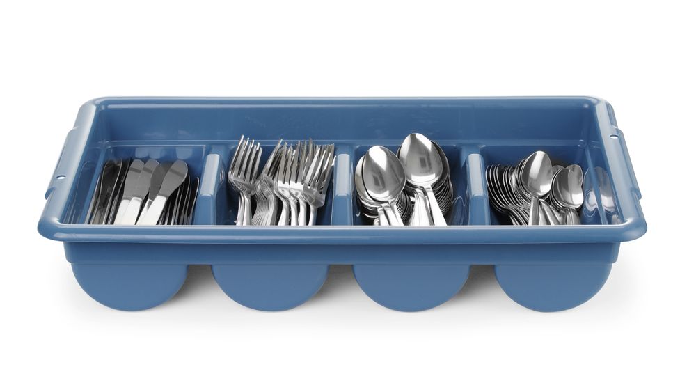 HENDI Besteck-Set mit Tablett – 200-teilig, Tablett blau