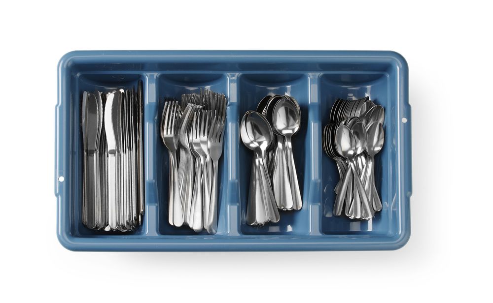 HENDI Besteck-Set mit Tablett – 200-teilig, Tablett blau