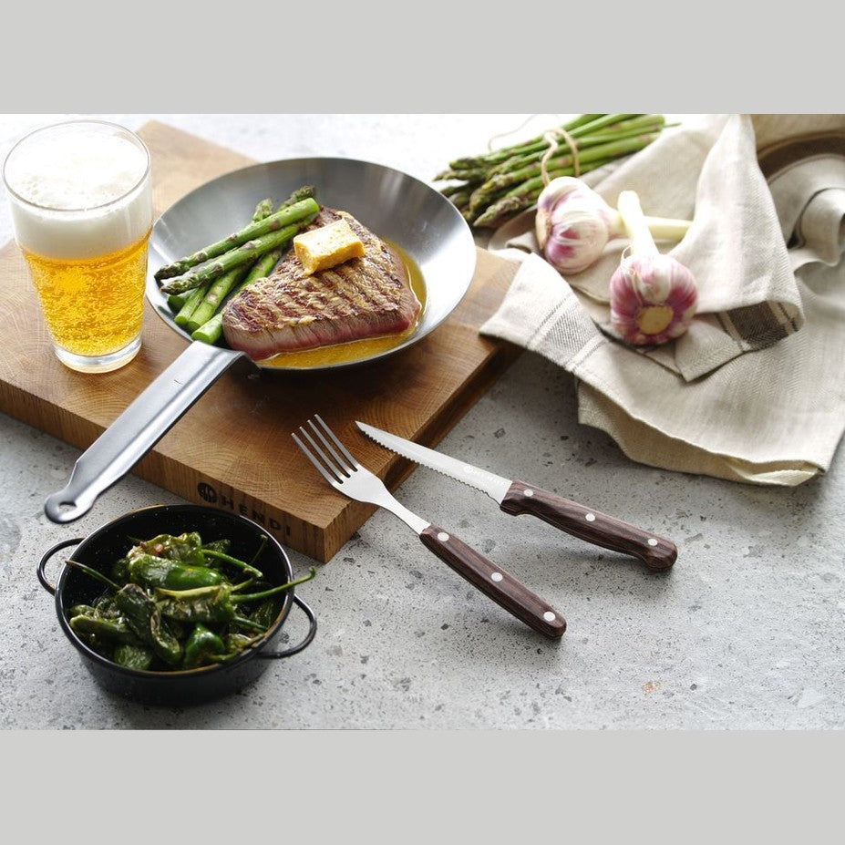 HENDI Steakgabel Profi Line – 200 mm, Griff braun, 6 Stück