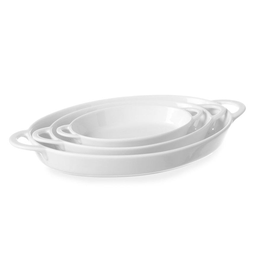 HENDI Ofenform oval mit Ohrengriffen – 0,35 L, Porzellan HENDI