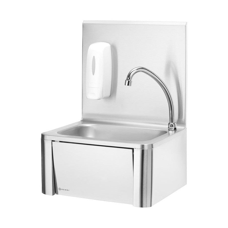 HENDI Handwaschbecken mit Kniebedienung – Edelstahl, 0,5-L-Seifenspender HENDI
