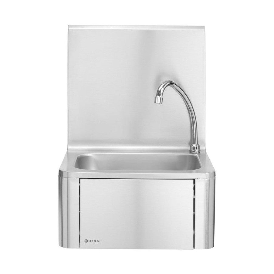 HENDI Handwaschbecken mit Kniebedienung – Edelstahl, 0,5-L-Seifenspender HENDI