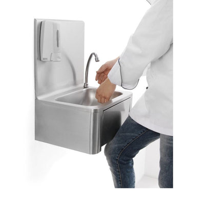 HENDI hand washbasin with knee-operated valve – stainless steel, 0.5 L soap dispenser