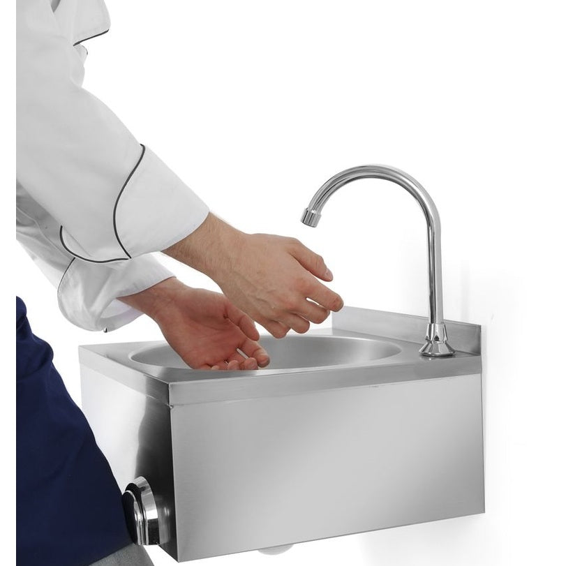 HENDI Waschbecken mit Kniebedienung – Edelstahl, inkl. Anschlussmaterial HENDI