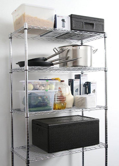 HENDI Lagerregal Chrom – 5 Gitterregale, 910 × 455 mm