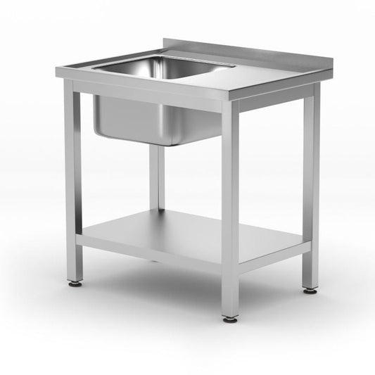 Waschtisch mit Ablage – verschraubt, Tiefe 600 mm, HENDI, Kitchen Line, Linke Seite, 800x600x H 850mm HENDI