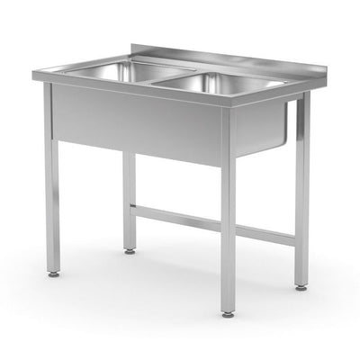 HENDI Tisch mit 2 Spülbecken Kitchen Line – 1000 × 600 mm, verschweisst
