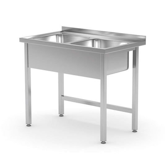 Tisch mit 2 Spülbecken – verschweißt, HENDI, Kitchen Line, 1000x600x H 850mm HENDI