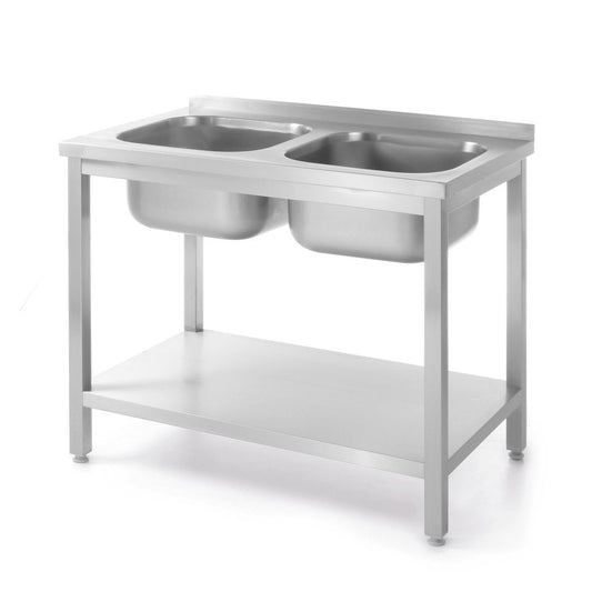 Doppelspültisch mit Regalboden Budget Line - geschraubt, HENDI, Budget Line, 1000x600x H 850mm HENDI
