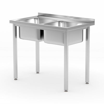 HENDI Spültisch mit 2 Becken Kitchen Line 1000 × 600 mm – verschraubt
