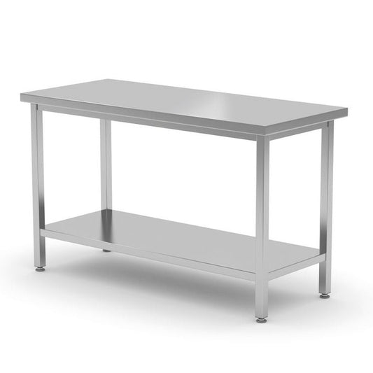 Zentraler Arbeitstisch mit Regalboden Budget Line - geschraubt, Tiefe 600 mm, HENDI, Budget Line, 600x600x H 850mm HENDI