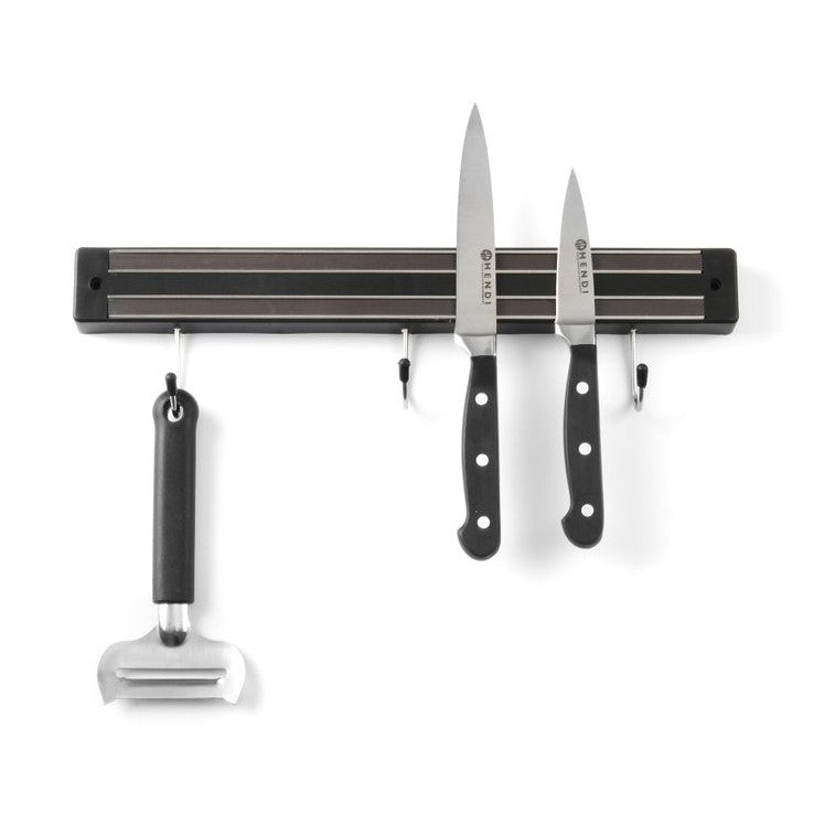 HENDI Messermagnetleiste mit 3 Haken – 340 mm, Schwarz HENDI