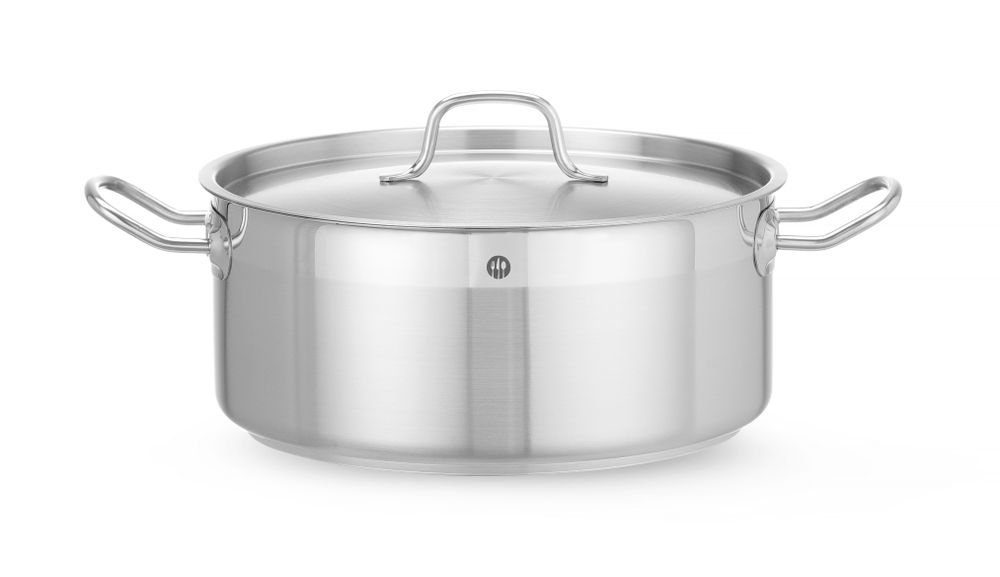 HENDI Kochtopf niedrig Profi Line – 7,5 L, Ø 280 mm, mit Deckel HENDI