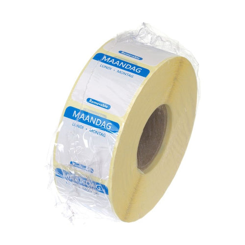 HENDI Tagesetiketten Montag Blau – 1000 Stk., 25 × 25 mm, DE/FR/NL