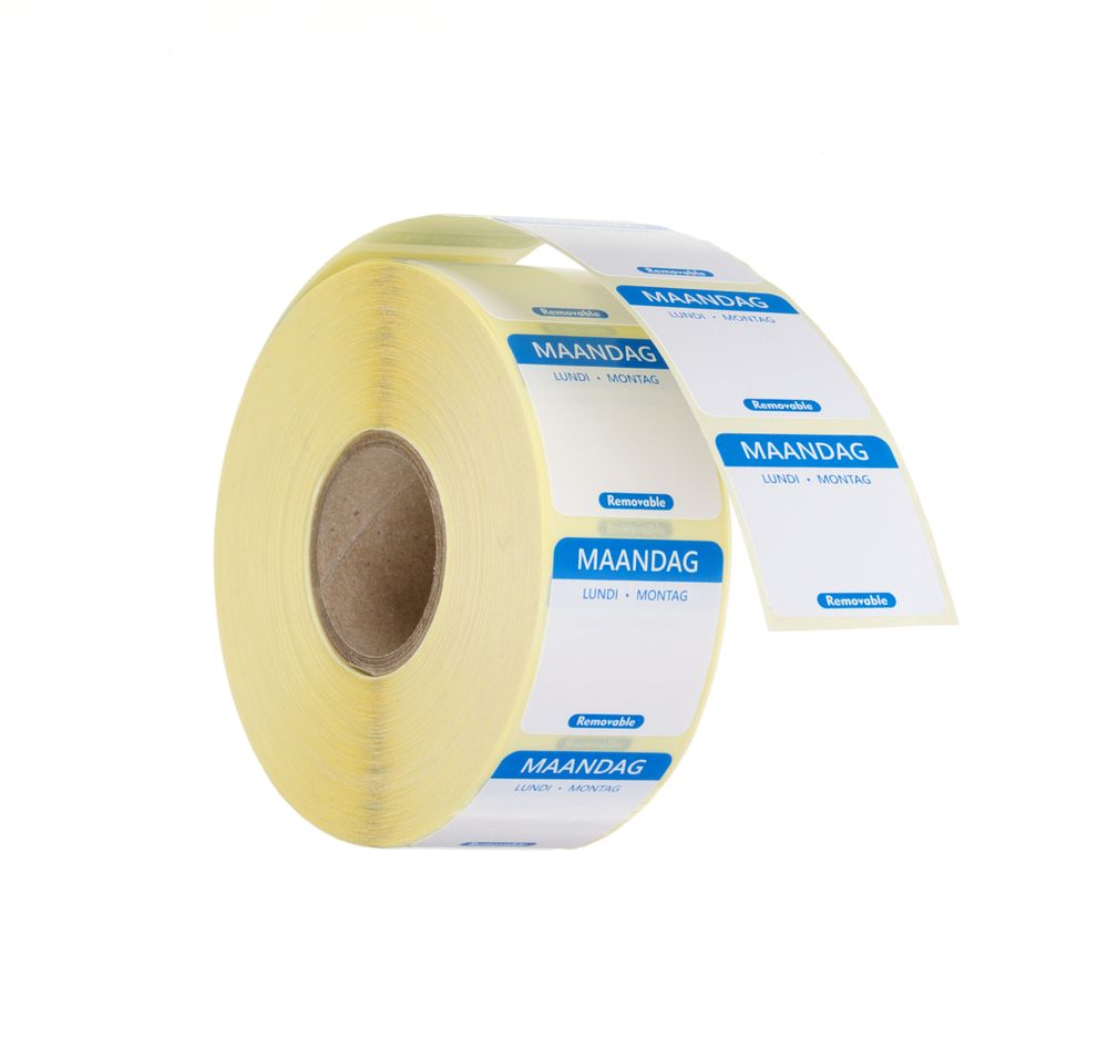 HENDI Tagesetiketten Montag Blau – 1000 Stk., 25 × 25 mm, DE/FR/NL