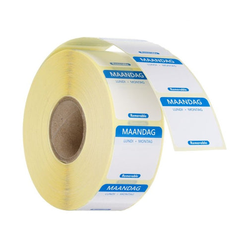 HENDI Tagesetiketten Montag Blau – 1000 Stk., 25 × 25 mm, DE/FR/NL