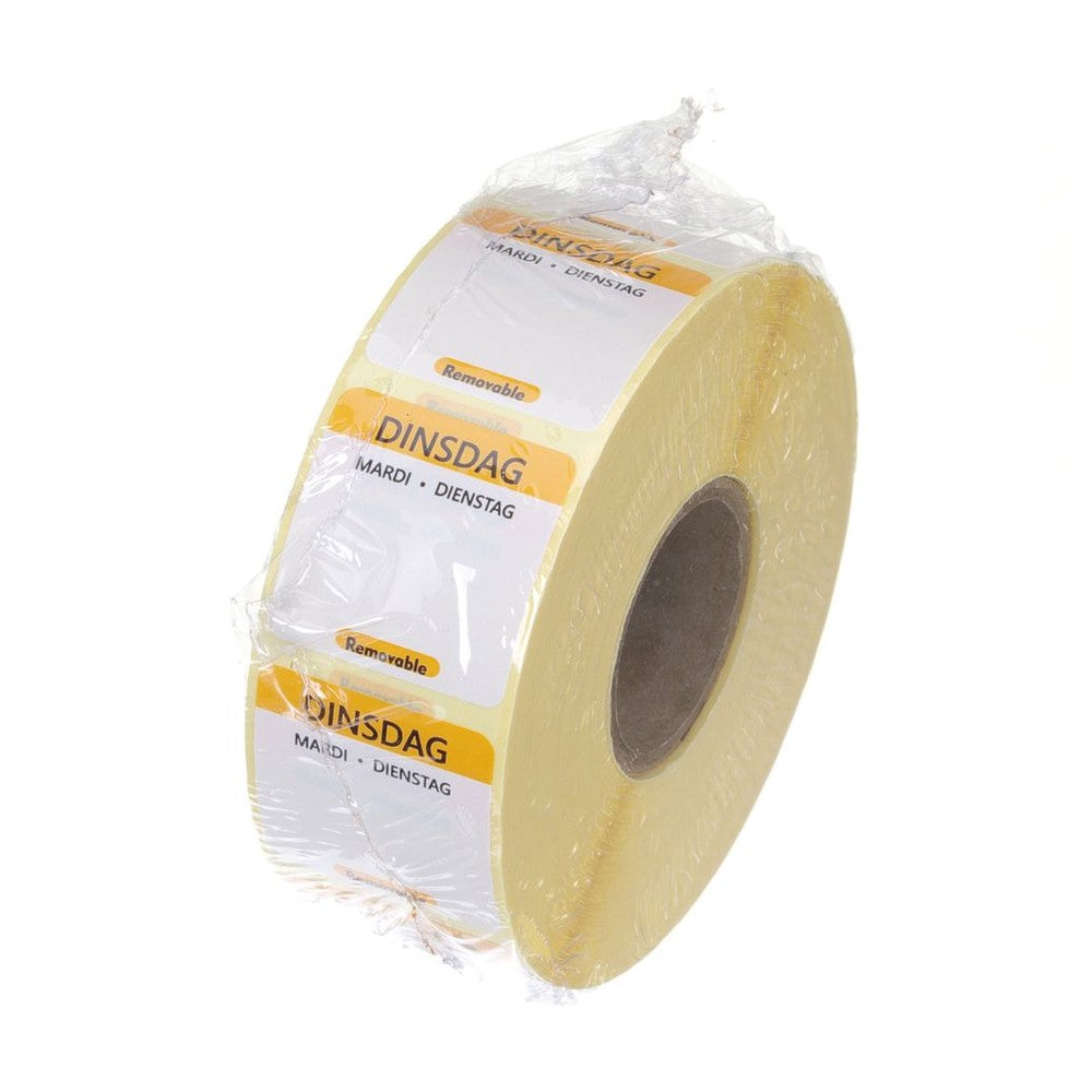 HENDI Tagesetiketten Dienstag Gelb – 1000 Stk., 25 × 25 mm, DE/FR/NL