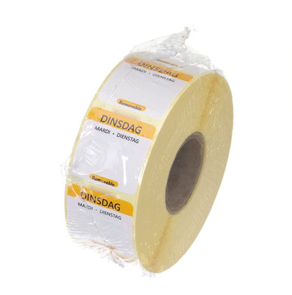 HENDI Tagesetiketten Dienstag Gelb – 1000 Stk., 25 × 25 mm, DE/FR/NL